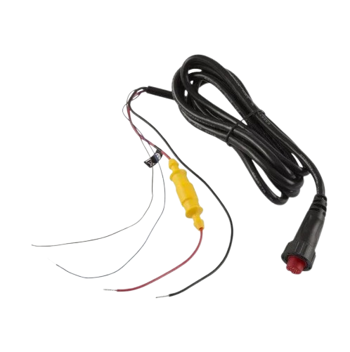 Garmin power and data cable with power leads and data connection plug for compatible Garmin fish finders and chartplotters.