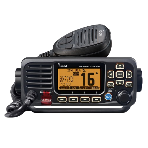 Icom IC-M330G fixed mount marine VHF radio with integrated GPS and DSC, providing reliable communication and emergency safety for boats, yachts and fishing vessels.