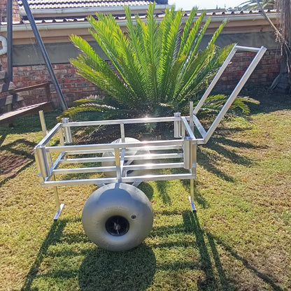 2 wheel beach trolley with beach wheels in a garden
