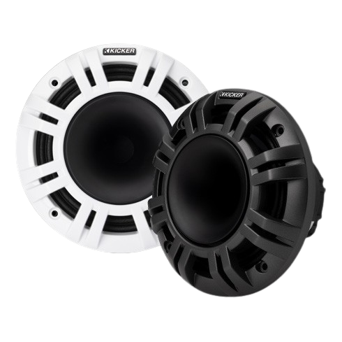 Two Kicker speakers on a white background
