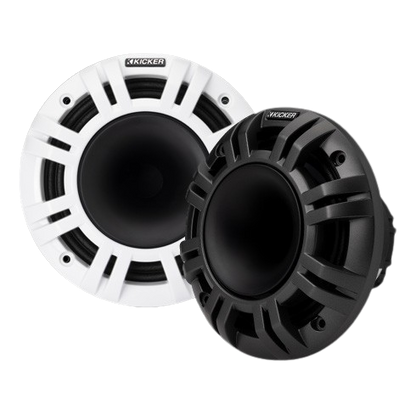Two Kicker speakers on a white background