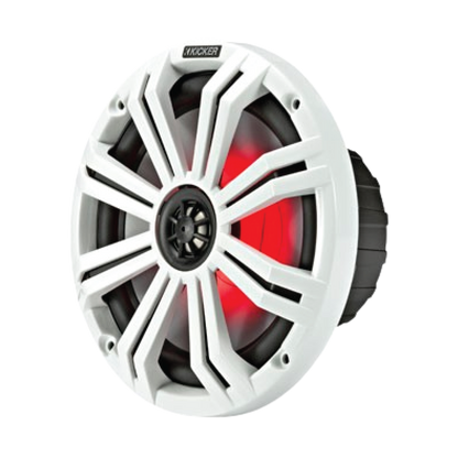 A premium marine coaxial speaker with integrated multi-colour LED illumination, delivering powerful audio performance and enhanced boat aesthetics