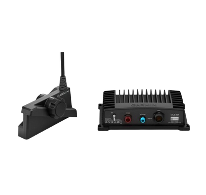 Two black electronic devices with antennas on a white background