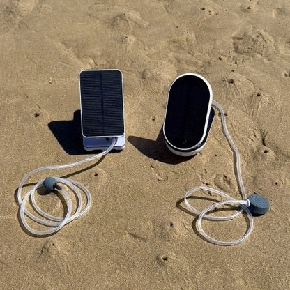 V1 and V2 solar aerators on beach