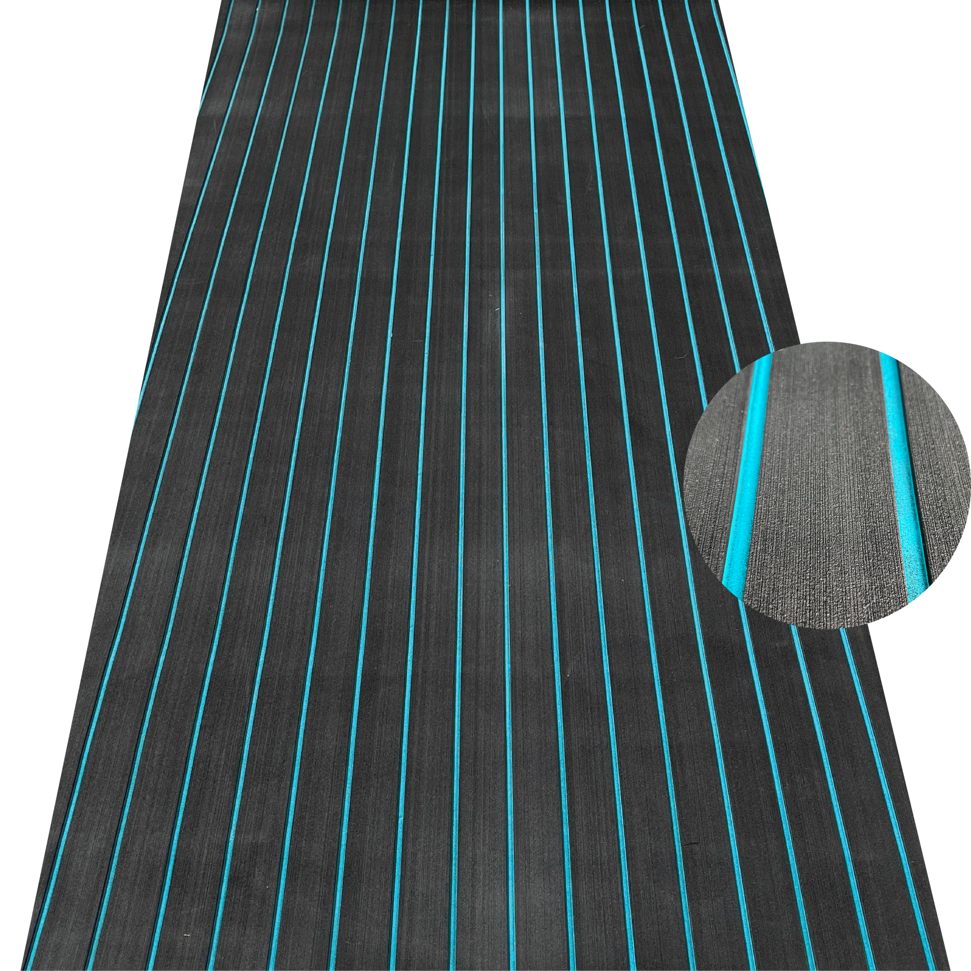 Blue and black EVA decking sheet with straight line pattern