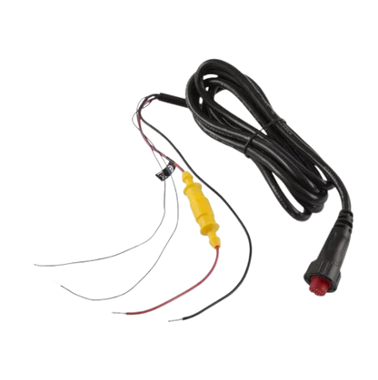 Garmin power and data cable with power leads and data connection plug for compatible Garmin fish finders and chartplotters.