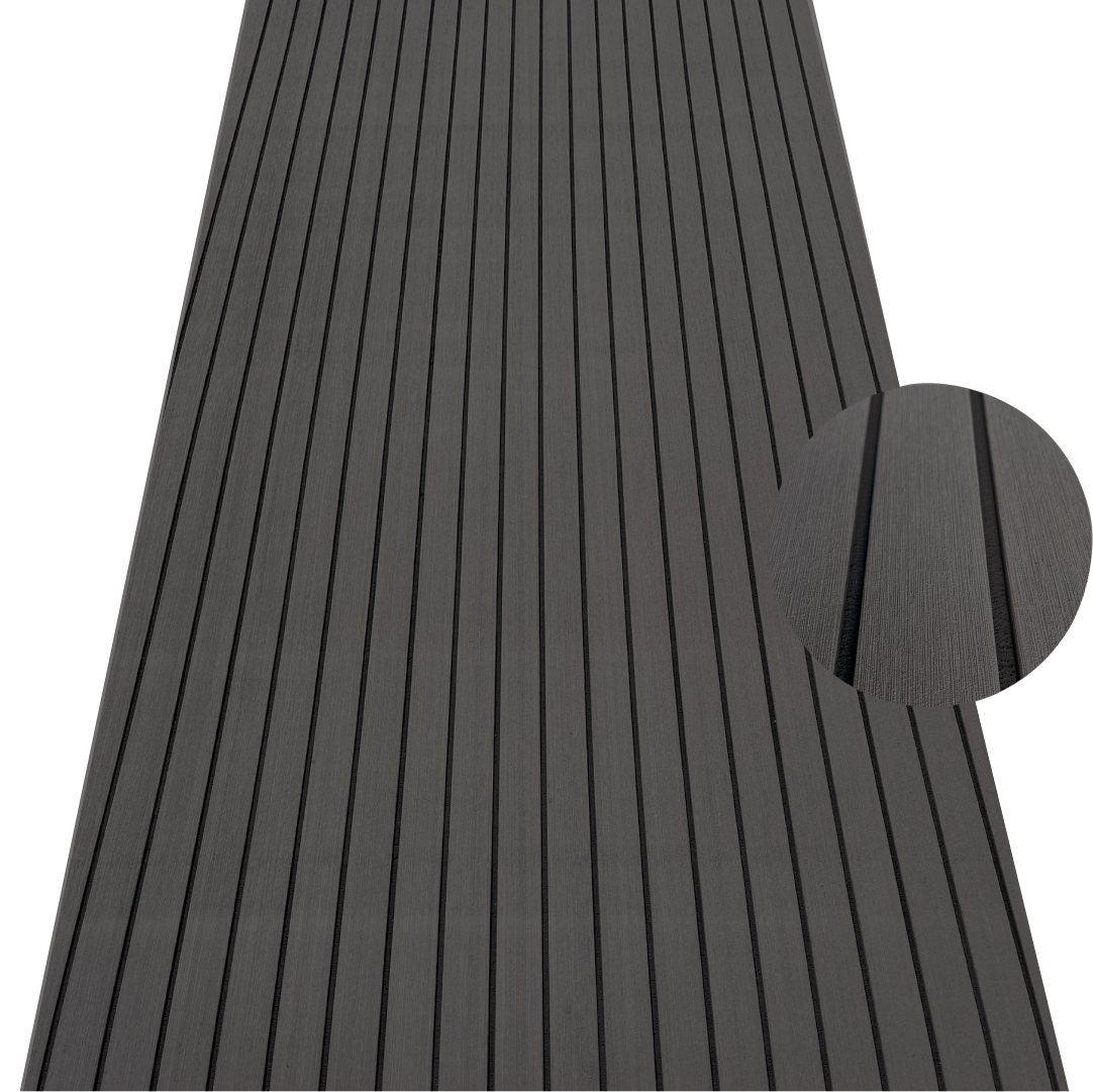 Grey and black EVA decking sheet with straight line pattern