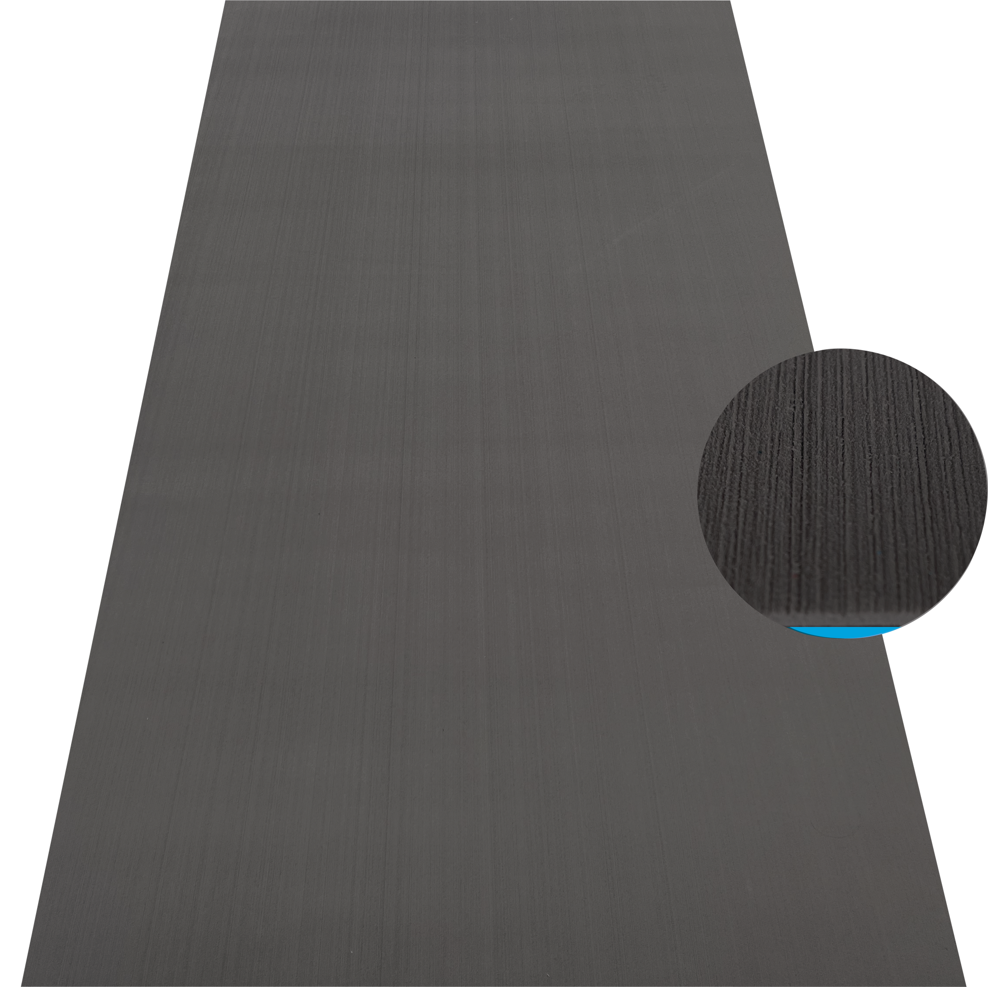 Grey over blue EVA foam decking sheet with brushed finish and non-slip marine surface for boats, kayaks and watercraft flooring applications.