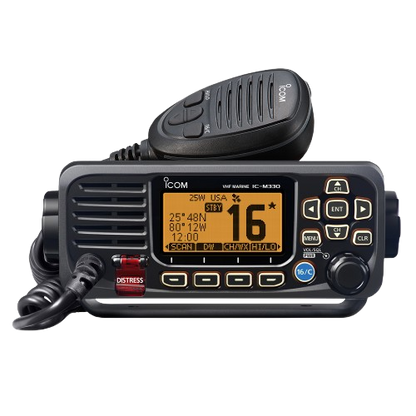 Icom IC-M330G fixed mount marine VHF radio with integrated GPS and DSC, providing reliable communication and emergency safety for boats, yachts and fishing vessels.