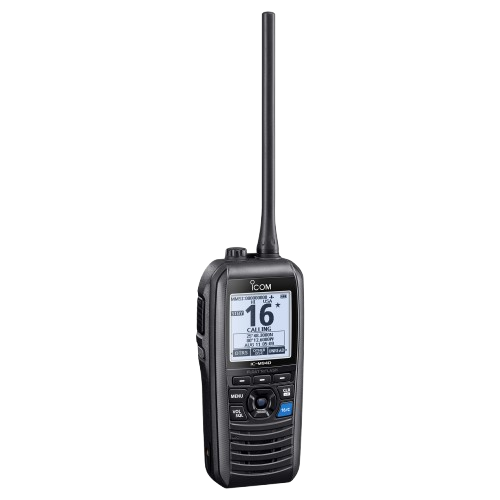 Icom IC-M94D handheld marine VHF radio with integrated AIS receiver, GPS and DSC, providing reliable waterproof communication and enhanced safety for boating and fishing.