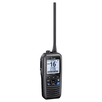 Icom IC-M94D handheld marine VHF radio with integrated AIS receiver, GPS and DSC, providing reliable waterproof communication and enhanced safety for boating and fishing.