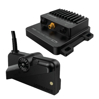 Lowrance ActiveTarget XL live sonar module and transducer delivering extended-range real-time fish tracking and high-definition underwater imaging for compatible Lowrance displays.