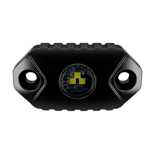 Black marine courtesy rock LED light for boats, providing bright low-level illumination for decks, steps, compartments, cockpits and under-gunwale lighting.