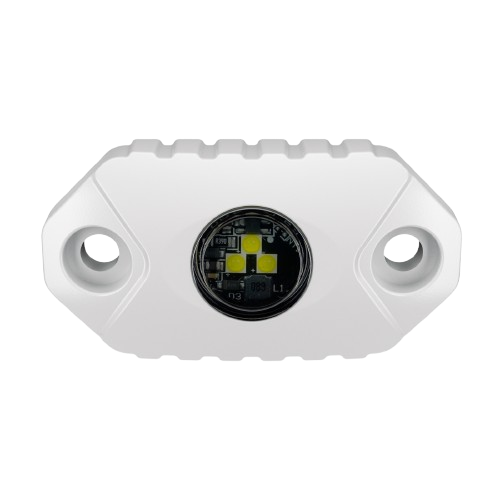 White marine courtesy rock LED light for boats, providing bright low-level illumination for decks, steps, compartments, cockpits and under-gunwale lighting.