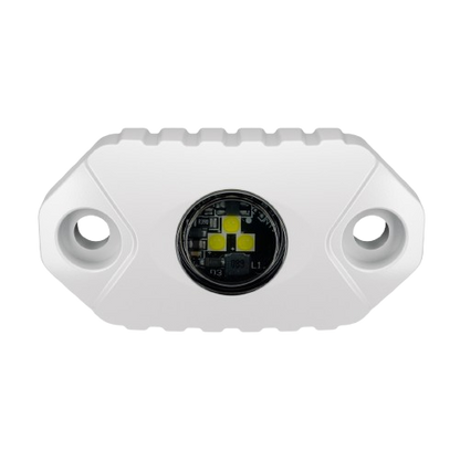 White marine courtesy rock LED light for boats, providing bright low-level illumination for decks, steps, compartments, cockpits and under-gunwale lighting.