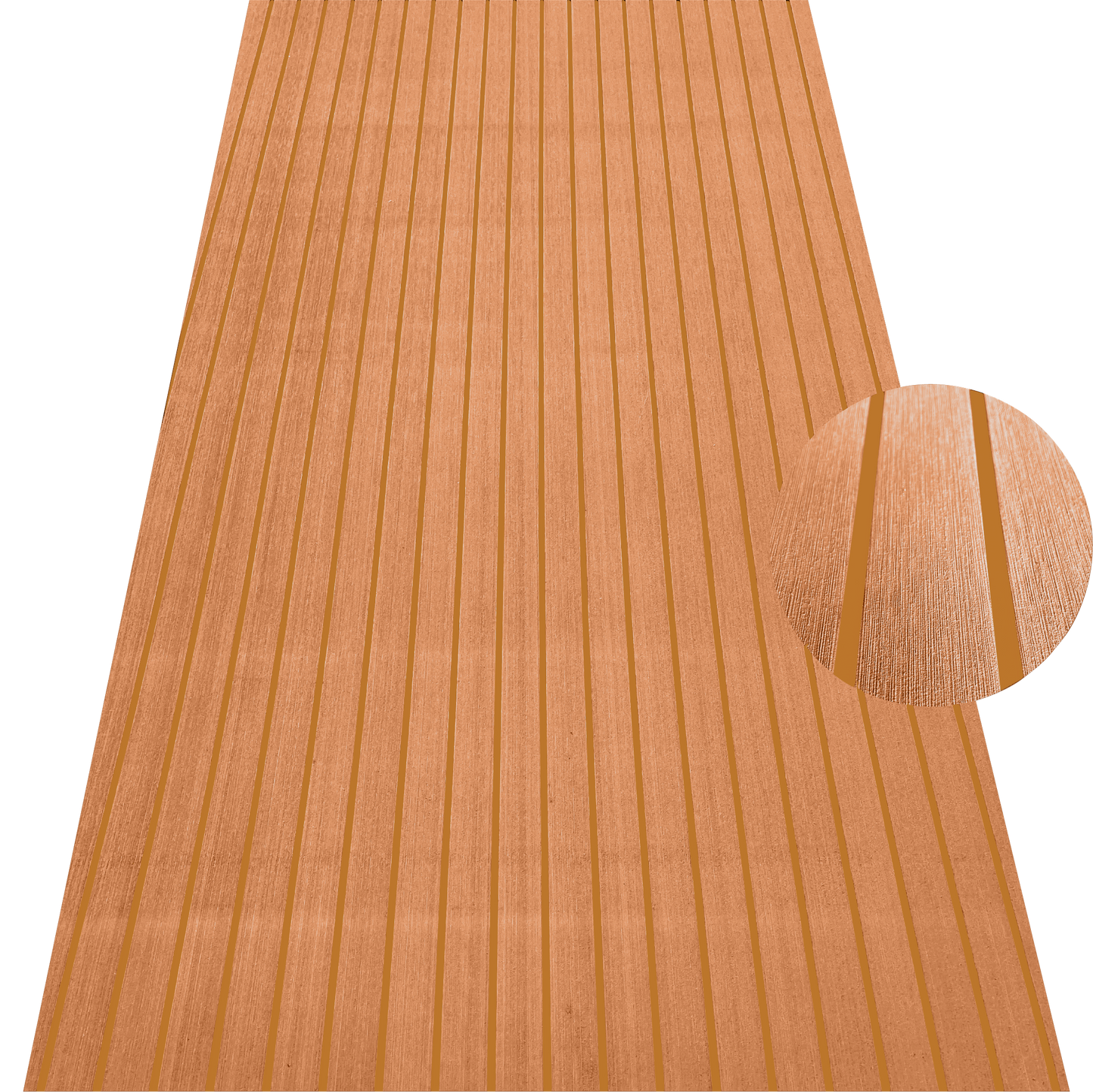 Brown EVA foam marine decking with camel trim lines in a teak-style pattern for boat flooring applications.