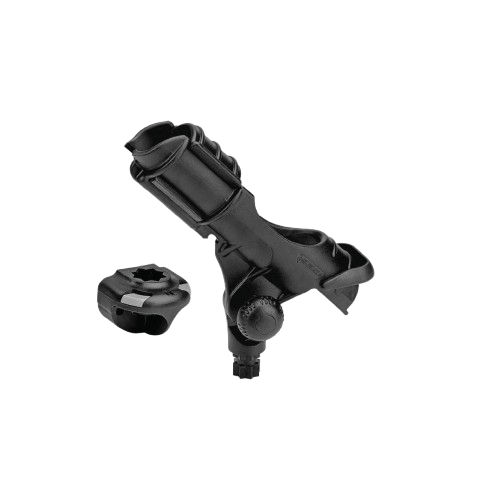 Black Railblaza Rod Holder II with SidePort mounting base for securely holding fishing rods on boats and kayaks.