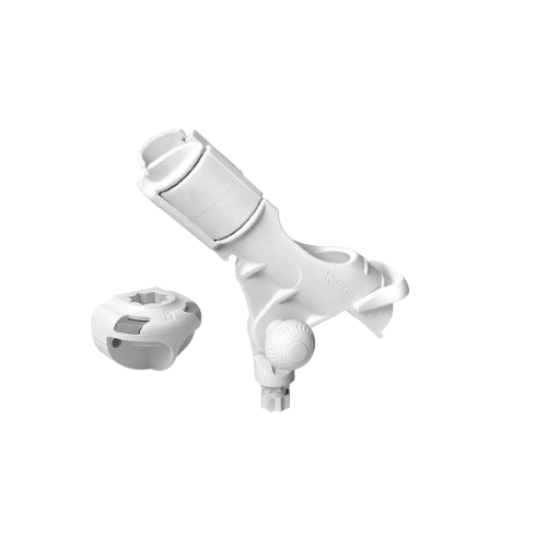 White Railblaza Rod Holder II with SidePort mounting base for securely holding fishing rods on boats and kayaks.