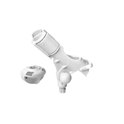 White Railblaza Rod Holder II with SidePort mounting base for securely holding fishing rods on boats and kayaks.