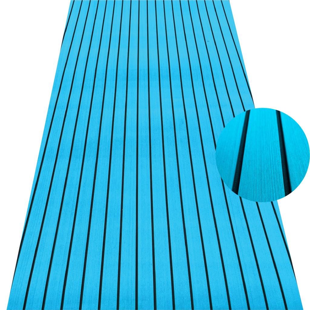 Blue EVA decking sheet with black straight line grooves for boat flooring