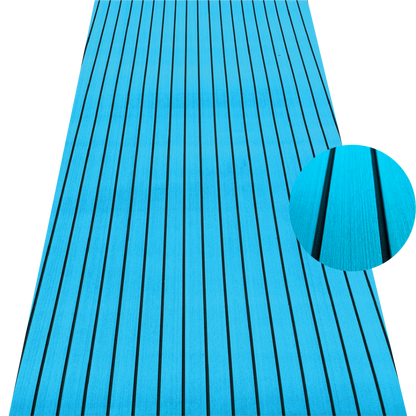 Blue EVA decking sheet with black straight line grooves for boat flooring