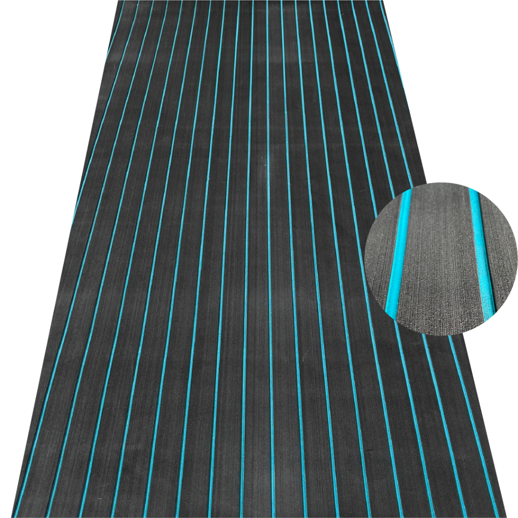 Blue and black EVA decking sheet with straight line pattern