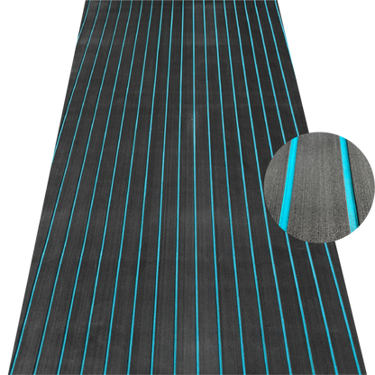 Blue and black EVA decking sheet with straight line pattern