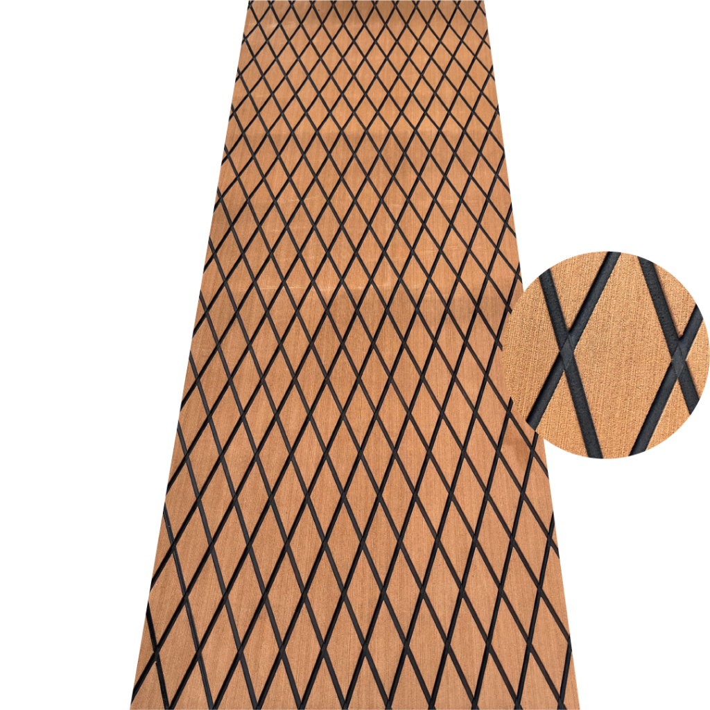 Brown EVA decking sheet with black diamond groove pattern for marine boat flooring