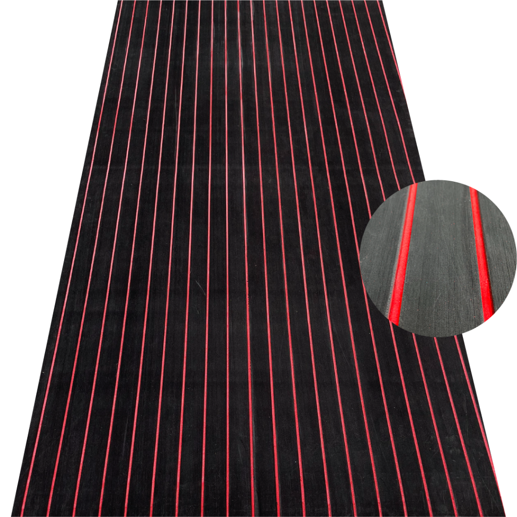 Red and black EVA decking sheet with straight line pattern